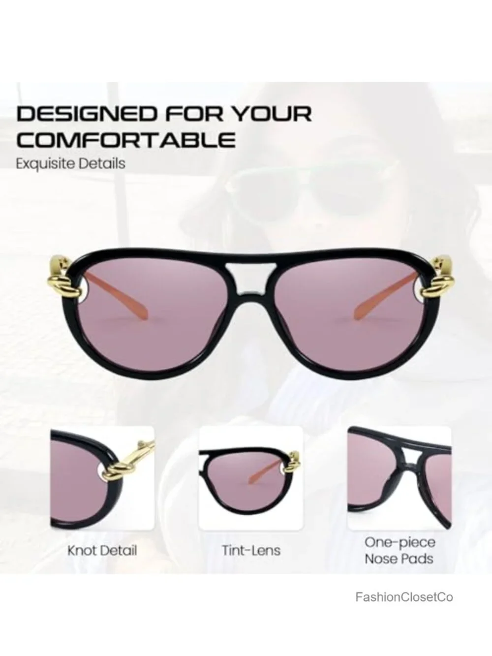 Oversized Aviator Sunglasses Women Metal Temples Double Bridge UV Protection